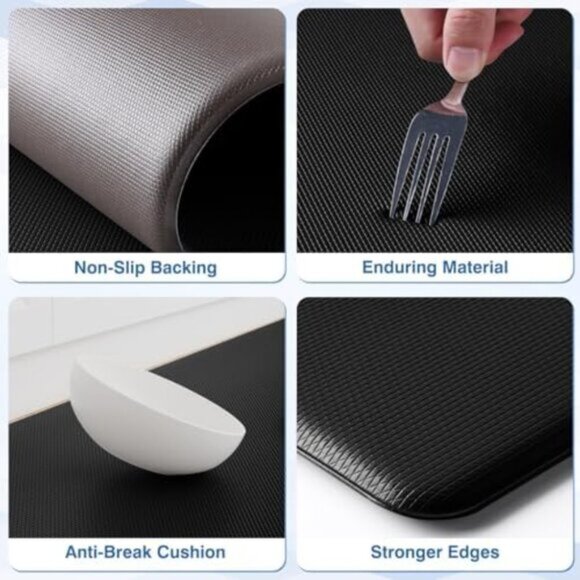 2 PCS Non Slip Kitchen Rugs Cushioned Anti Fatigue Kitchen Mats - Black - Picture 9 of 11